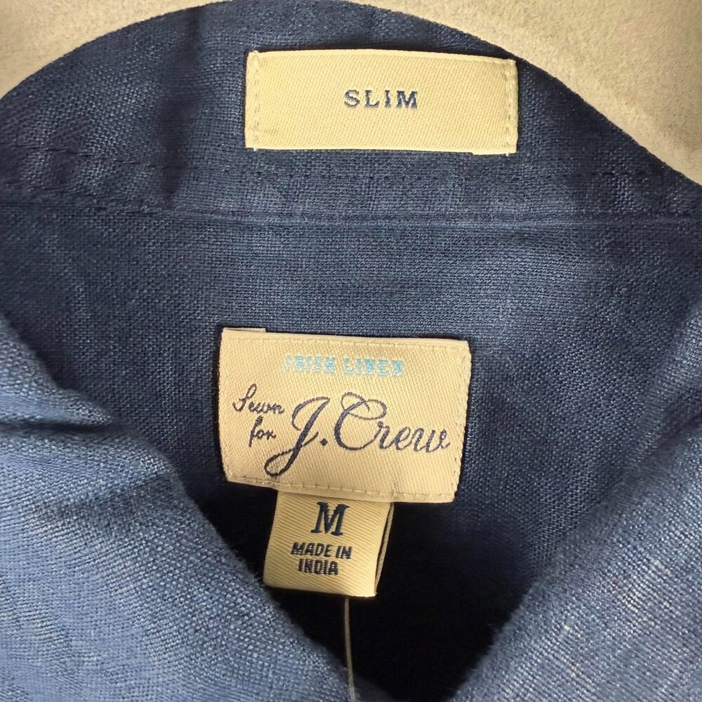 NWT J.Crew Baird McNutt Irish Linen Long Sleeve Button Down Medium navy Blue - Picture 3 of 6